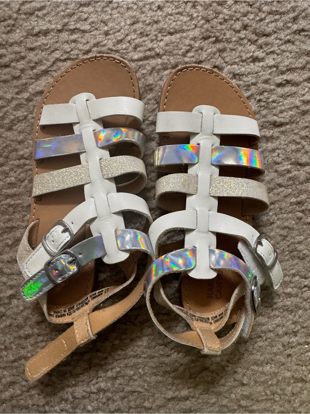 Girls' Harper Canyon (Nordstrom) White Holographic gladiator Multi-Strap Sandals